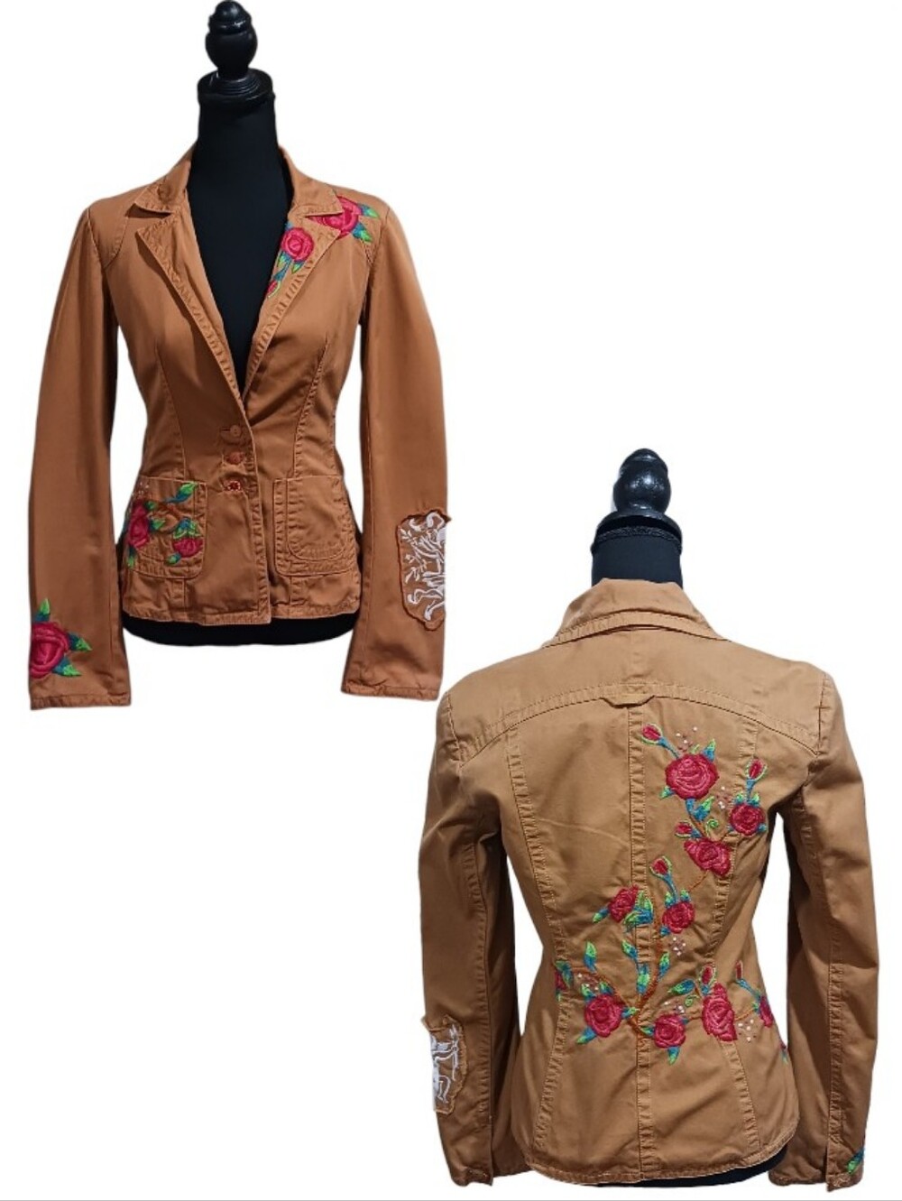 Johnny Was JW Los Angeles Western Rose Cherub Embroidered Twill Blazer Jacket